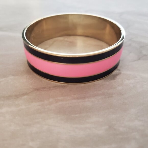 💕 Vintage Y2K 2000's 00's J.Crew Pink Black Preppy Wide Enamel Bangle 💕 - Picture 5 of 9